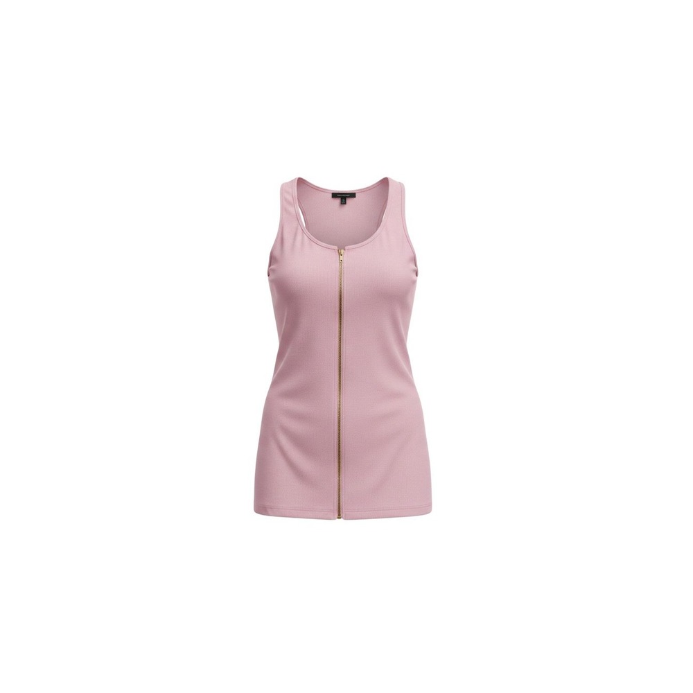 Ambiance Tank Top Womens Medium Pink Ribbed Front Zip Sleeveless 68625
